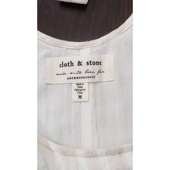 Anthropologie‎ Cloth & Stone Bow- tied chambray dress M White Tan Lined - Picture 6 of 10